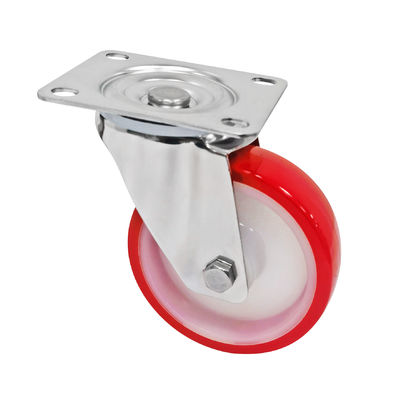 Red White PU 5 Inch 125mm Caster Wheels , Industrial Castor Trolley Wheels