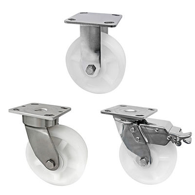 White PA Caster 304 Stainless Steel Heavy Duty Caster Wheels 400KG-600KG Load Capacity